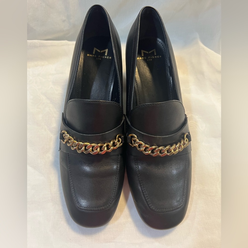 MARC FISHER LTD Hudson Pewter Leather Slip On Loafers